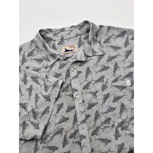 Huk‎ Performance Fishing Shirt Mens 3XL Fish Print Button Gray Short Sleeve